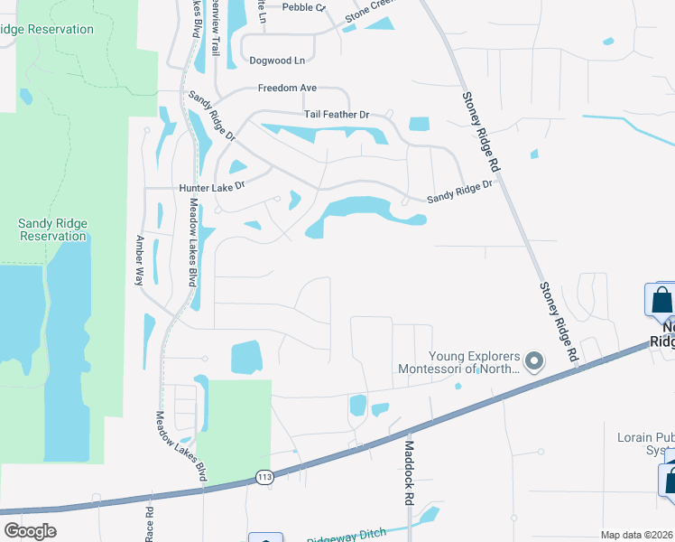 map of restaurants, bars, coffee shops, grocery stores, and more near 6619 High Perch Drive in North Ridgeville