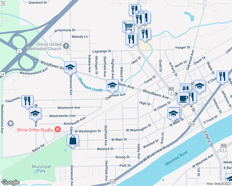 map of restaurants, bars, coffee shops, grocery stores, and more near 700 Clairmont Avenue in Napoleon