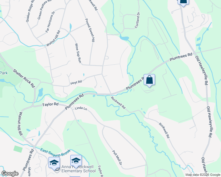 map of restaurants, bars, coffee shops, grocery stores, and more near 101 Rockwell Road in Bethel