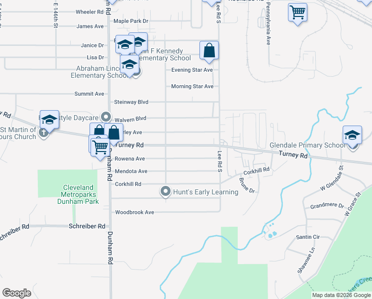map of restaurants, bars, coffee shops, grocery stores, and more near 16006 Turney Rd in Maple Heights