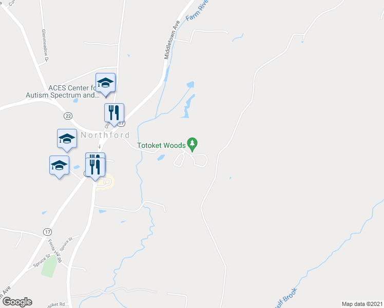 map of restaurants, bars, coffee shops, grocery stores, and more near 30 Mansfield Drive in Northford
