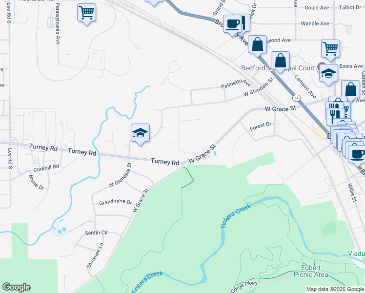 map of restaurants, bars, coffee shops, grocery stores, and more near 302 Belle Court in Bedford