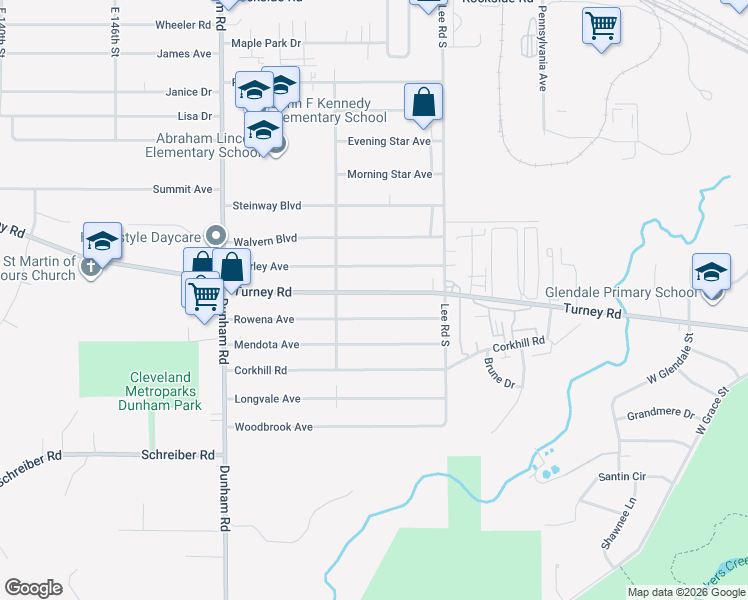 map of restaurants, bars, coffee shops, grocery stores, and more near 16002 Turney Road in Maple Heights