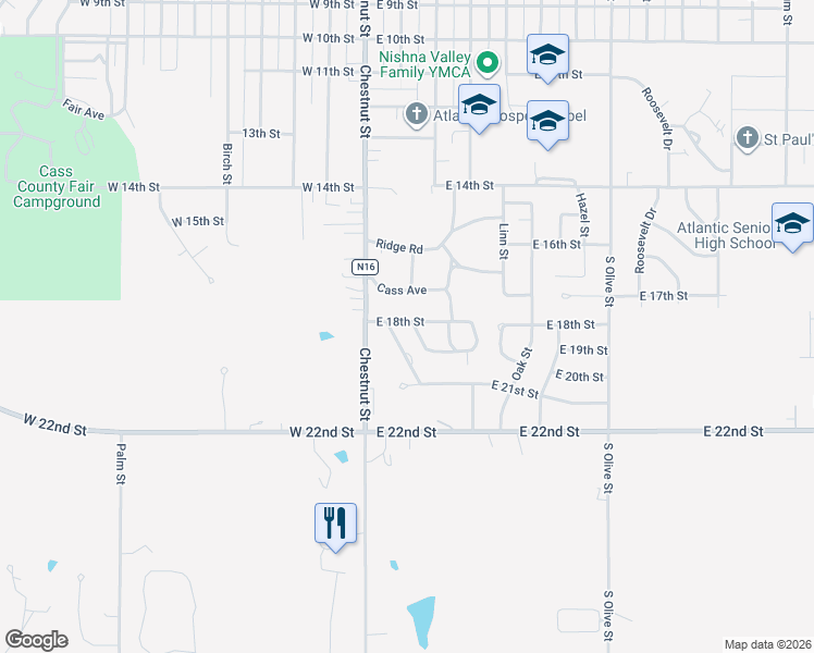 map of restaurants, bars, coffee shops, grocery stores, and more near 103 East 18th Street in Atlantic