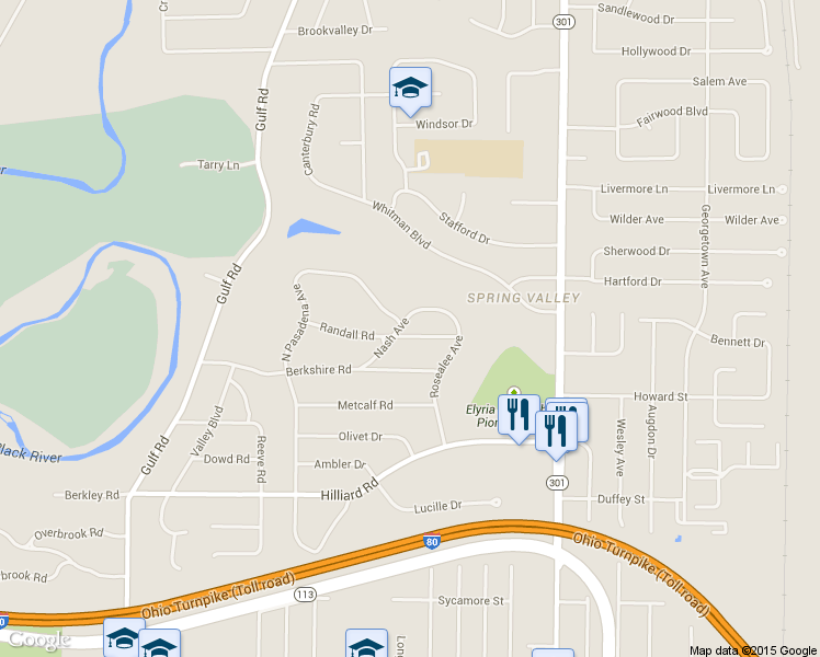 map of restaurants, bars, coffee shops, grocery stores, and more near 1305 Nash Ave in Elyria