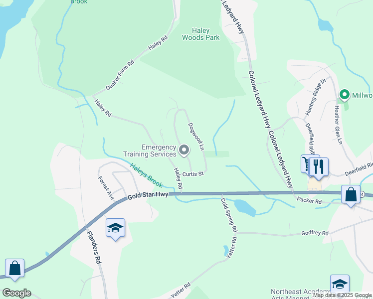 map of restaurants, bars, coffee shops, grocery stores, and more near 60 Spring Valley Road in Groton