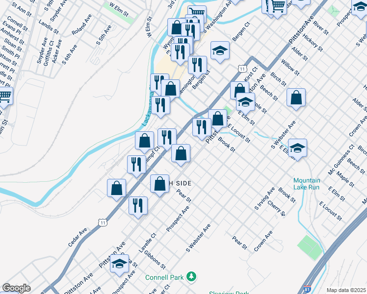 map of restaurants, bars, coffee shops, grocery stores, and more near 400 Fig Street in Scranton