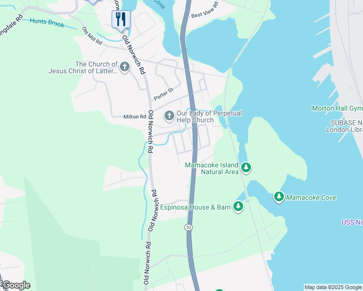 map of restaurants, bars, coffee shops, grocery stores, and more near 6 Thomas Avenue in Waterford