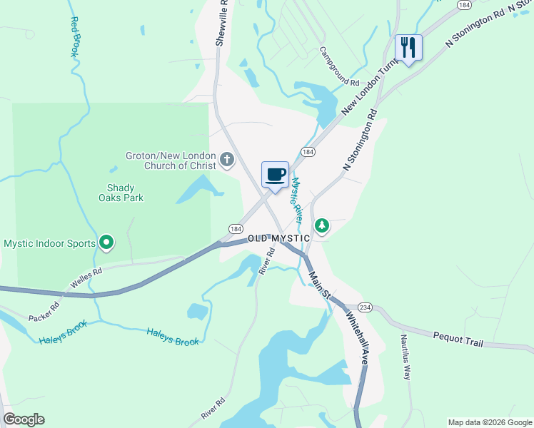map of restaurants, bars, coffee shops, grocery stores, and more near 55 Shewville Road in Groton