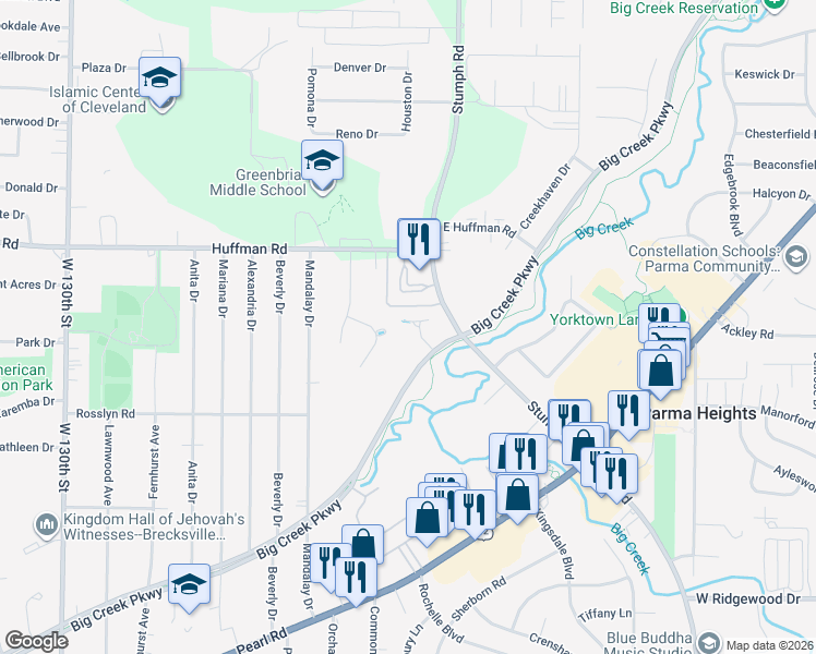 map of restaurants, bars, coffee shops, grocery stores, and more near 12205 Emma Ln in Parma Heights