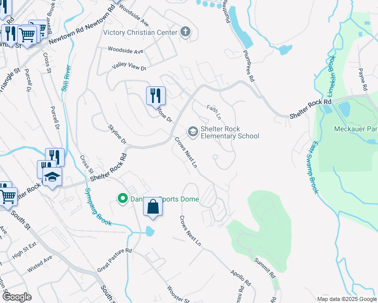 map of restaurants, bars, coffee shops, grocery stores, and more near 1 Tobins Court in Danbury