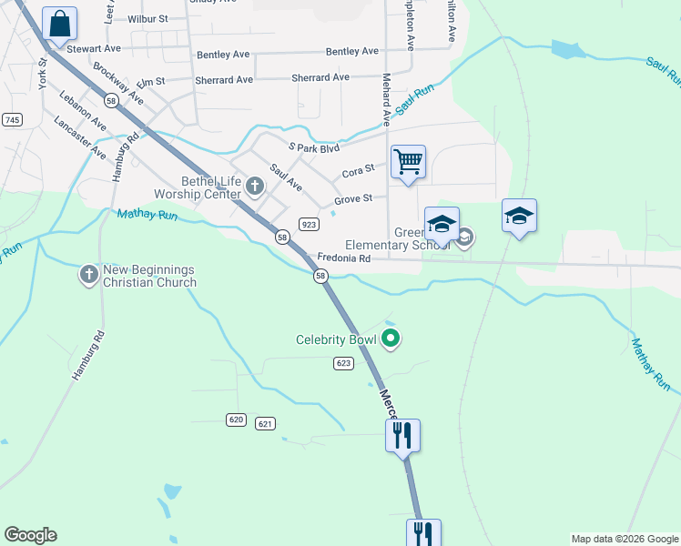 map of restaurants, bars, coffee shops, grocery stores, and more near 300 Mercer Road in Greenville