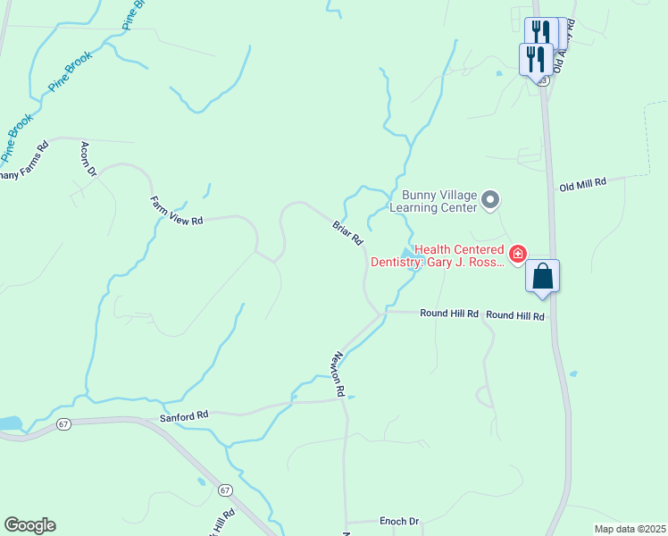 map of restaurants, bars, coffee shops, grocery stores, and more near 25 Briar Road in Bethany