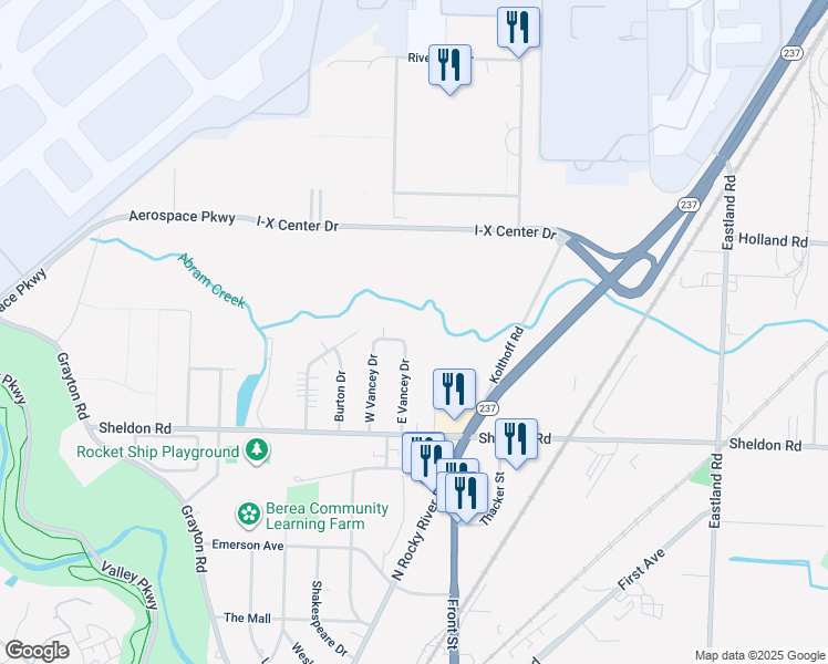 map of restaurants, bars, coffee shops, grocery stores, and more near 21010 N Vancey Dr in Brook Park