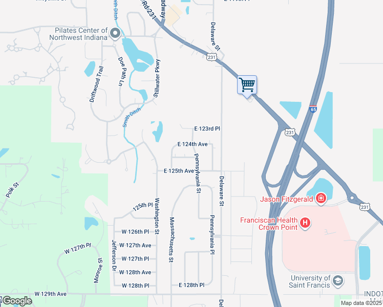 map of restaurants, bars, coffee shops, grocery stores, and more near 280 East 124th Place in Crown Point