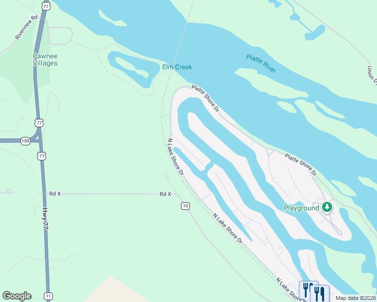 map of restaurants, bars, coffee shops, grocery stores, and more near Willow Lane in Saunders County