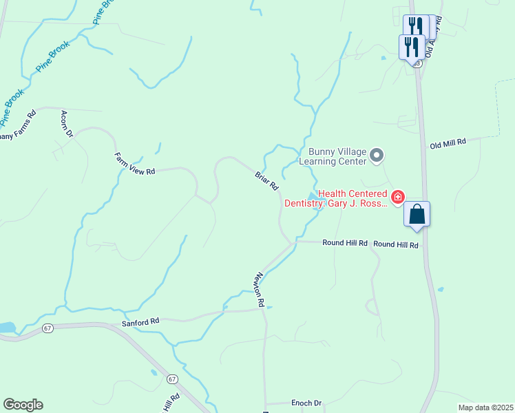map of restaurants, bars, coffee shops, grocery stores, and more near 25 Briar Road in Bethany