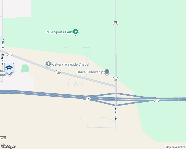 map of restaurants, bars, coffee shops, grocery stores, and more near 2447-2499 Old State Highway 163 in Pella