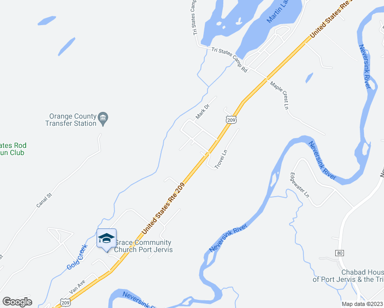 map of restaurants, bars, coffee shops, grocery stores, and more near 93 U.S. 209 in Port Jervis