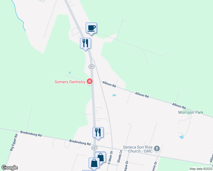 map of restaurants, bars, coffee shops, grocery stores, and more near 125 Allison Road in Seneca