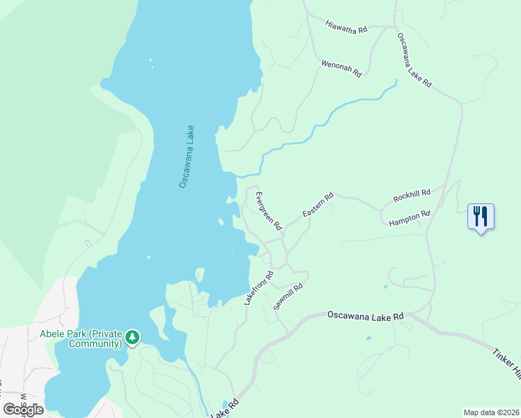 map of restaurants, bars, coffee shops, grocery stores, and more near 21 Evergreen Road in Putnam Valley