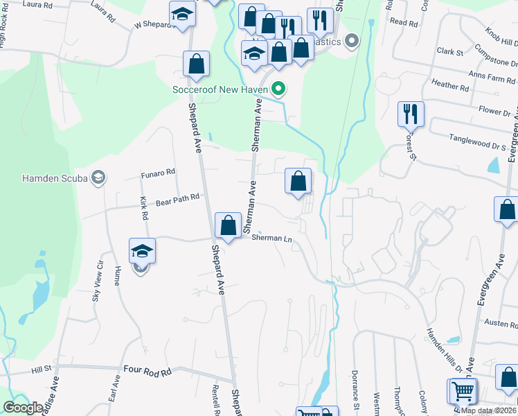 map of restaurants, bars, coffee shops, grocery stores, and more near 4 Raccio Park Road in Hamden