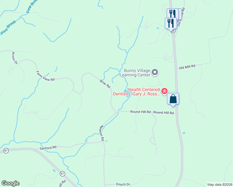 map of restaurants, bars, coffee shops, grocery stores, and more near 18 Briar Road in Bethany