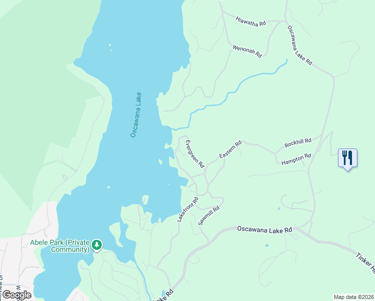 map of restaurants, bars, coffee shops, grocery stores, and more near 21 Evergreen Road in Putnam Valley