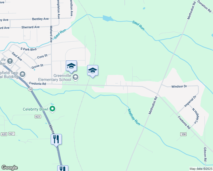 map of restaurants, bars, coffee shops, grocery stores, and more near 100 Maple Avenue in Greenville