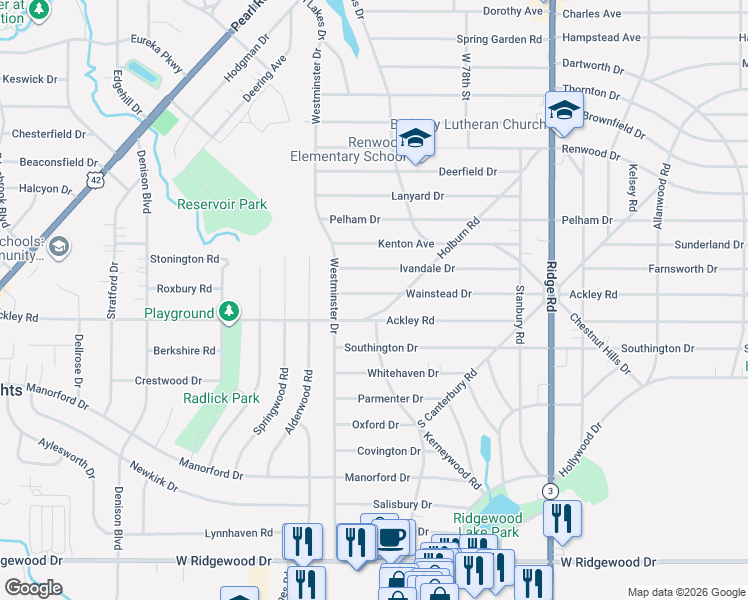 map of restaurants, bars, coffee shops, grocery stores, and more near 6292 Holburn Road in Parma