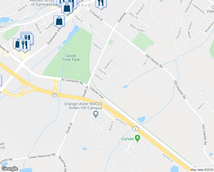 map of restaurants, bars, coffee shops, grocery stores, and more near 37 Butler Drive in Goshen