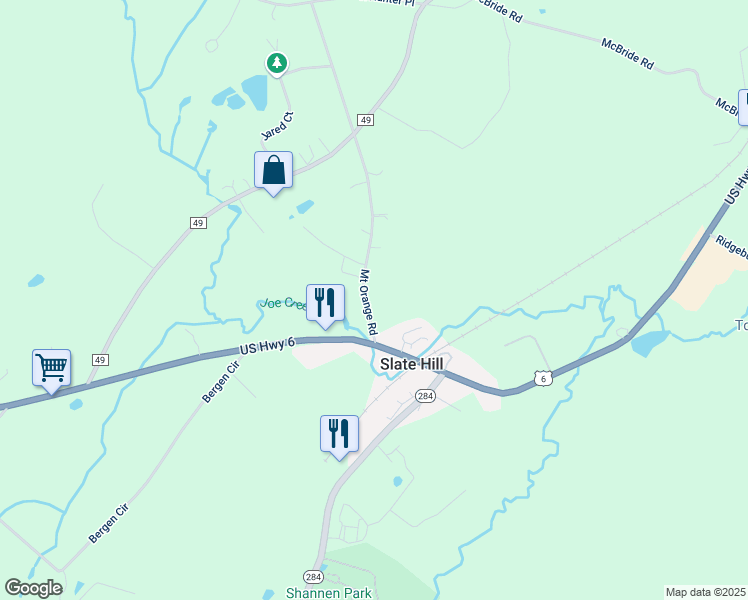 map of restaurants, bars, coffee shops, grocery stores, and more near 20 Mount Orange Road in Slate Hill