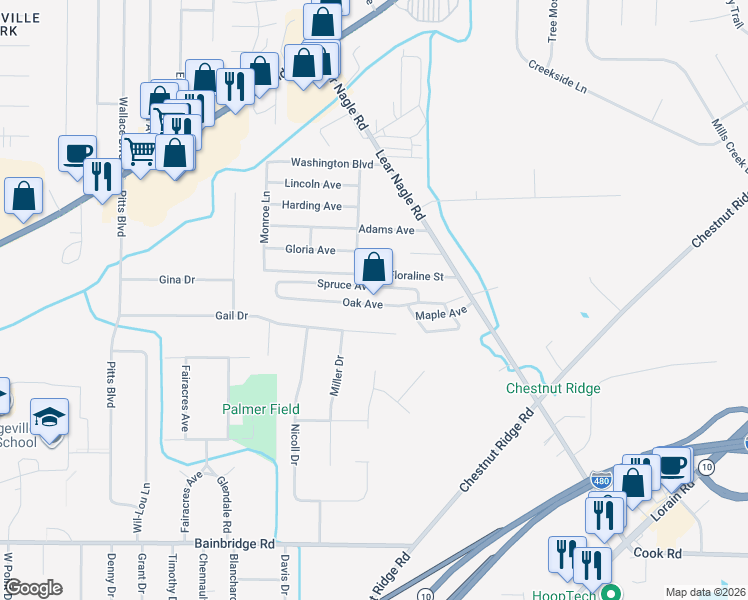 map of restaurants, bars, coffee shops, grocery stores, and more near 33806 Gail Drive in North Ridgeville