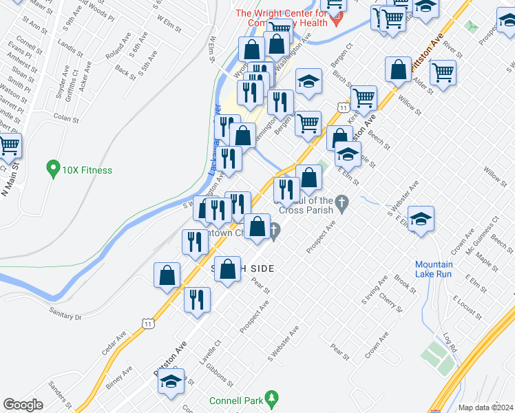 map of restaurants, bars, coffee shops, grocery stores, and more near 400 Fig Street in Scranton