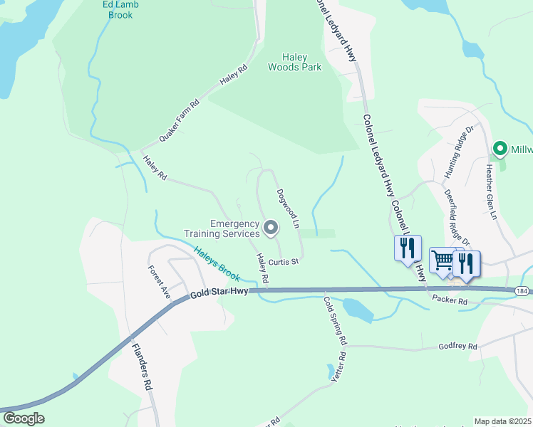 map of restaurants, bars, coffee shops, grocery stores, and more near 60 Spring Valley Road in Groton