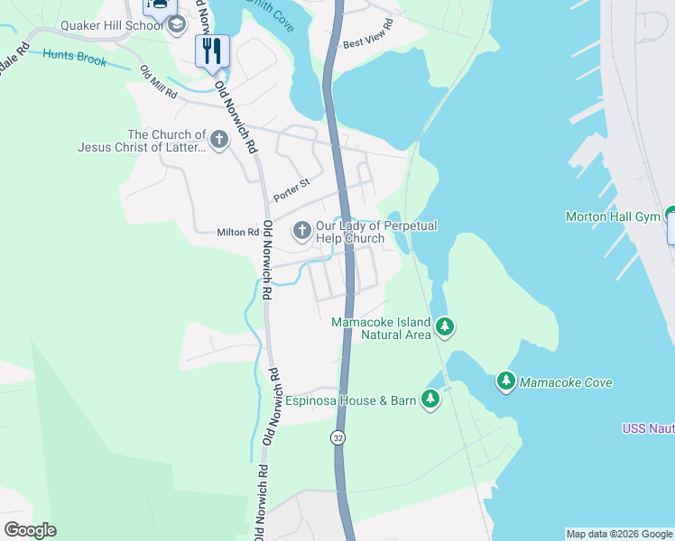 map of restaurants, bars, coffee shops, grocery stores, and more near 12 John Avenue in Waterford