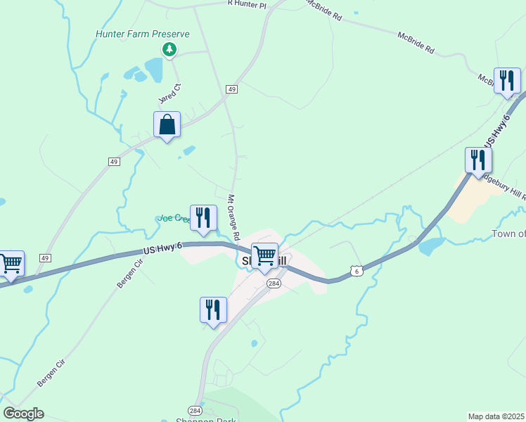 map of restaurants, bars, coffee shops, grocery stores, and more near 20 Mount Orange Road in Slate Hill