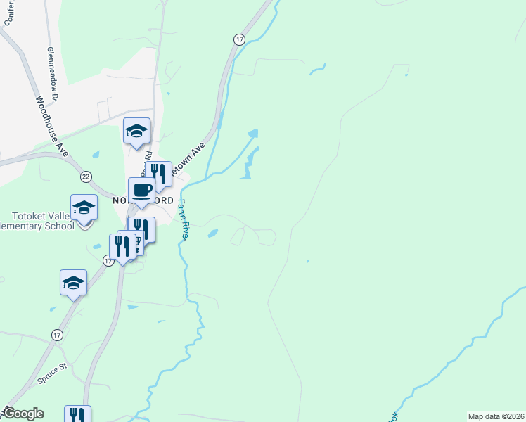 map of restaurants, bars, coffee shops, grocery stores, and more near 30 Mansfield Drive in Northford