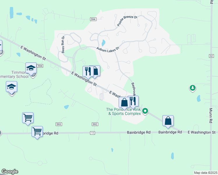 map of restaurants, bars, coffee shops, grocery stores, and more near 9846 East Washington Street in Chagrin Falls