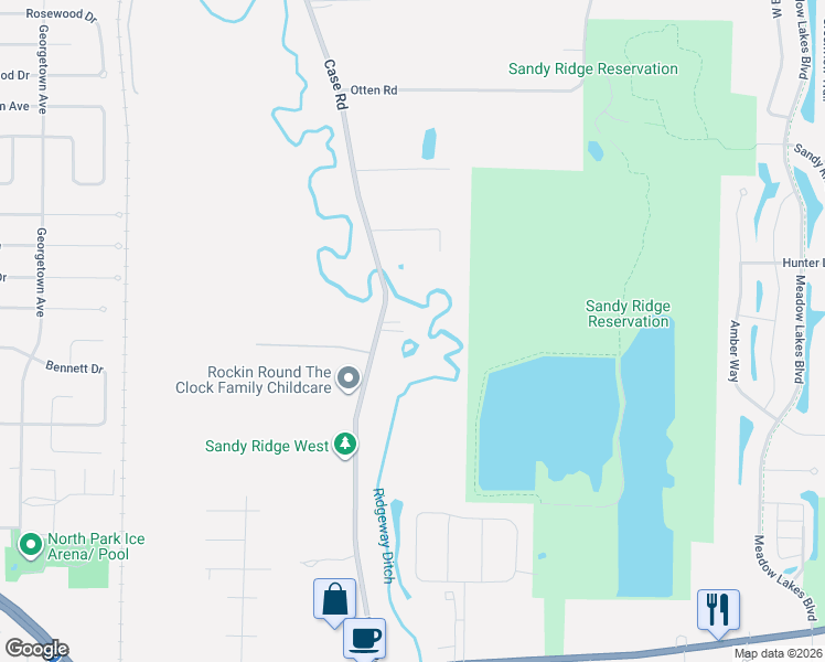 map of restaurants, bars, coffee shops, grocery stores, and more near 6745 Case Road in North Ridgeville