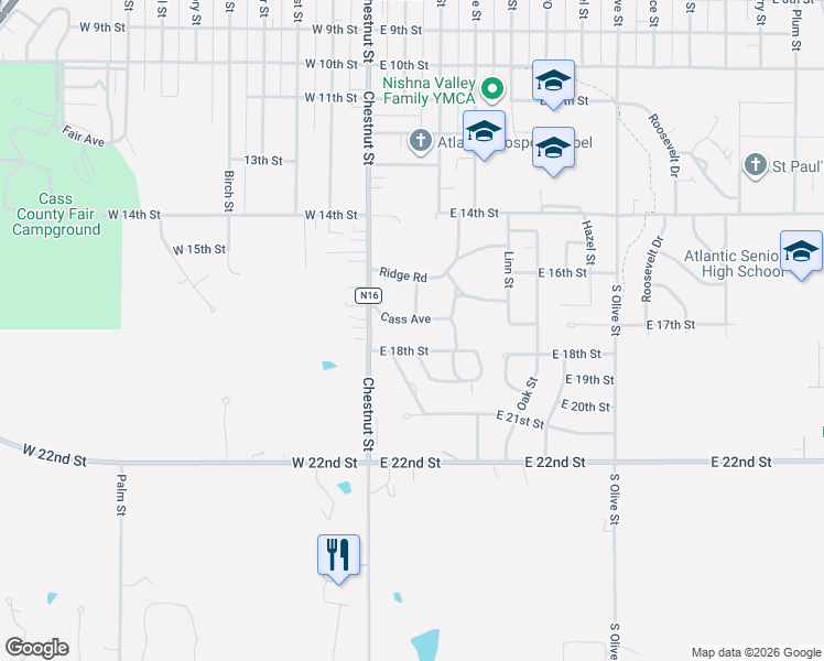 map of restaurants, bars, coffee shops, grocery stores, and more near 103 East 18th Street in Atlantic
