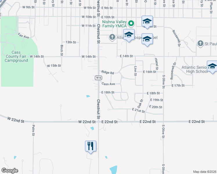 map of restaurants, bars, coffee shops, grocery stores, and more near 103 East 18th Street in Atlantic
