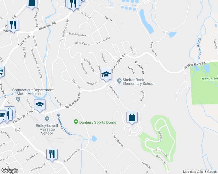 map of restaurants, bars, coffee shops, grocery stores, and more near 2-64 Tobins Court in Danbury