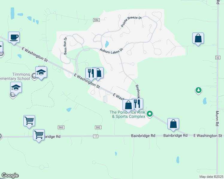 map of restaurants, bars, coffee shops, grocery stores, and more near 9846 East Washington Street in Chagrin Falls