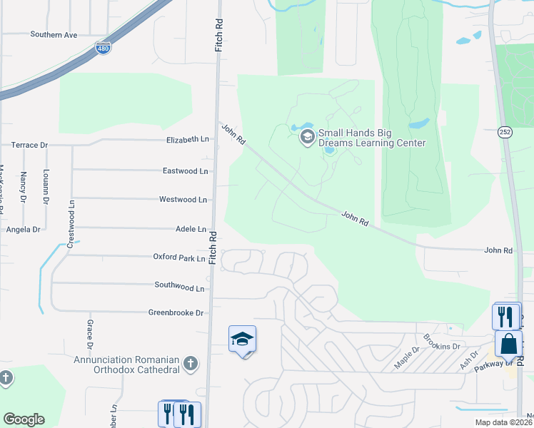 map of restaurants, bars, coffee shops, grocery stores, and more near 26789 John Road in Olmsted Falls