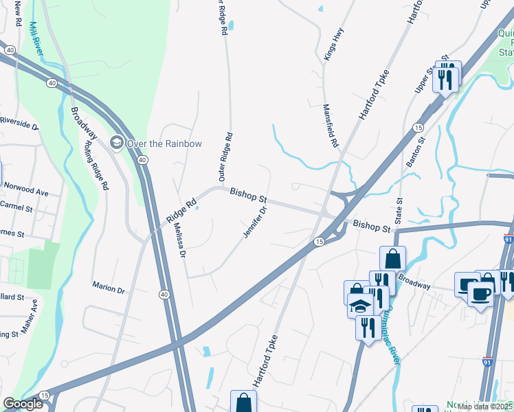 map of restaurants, bars, coffee shops, grocery stores, and more near 80 Bishop Street in North Haven