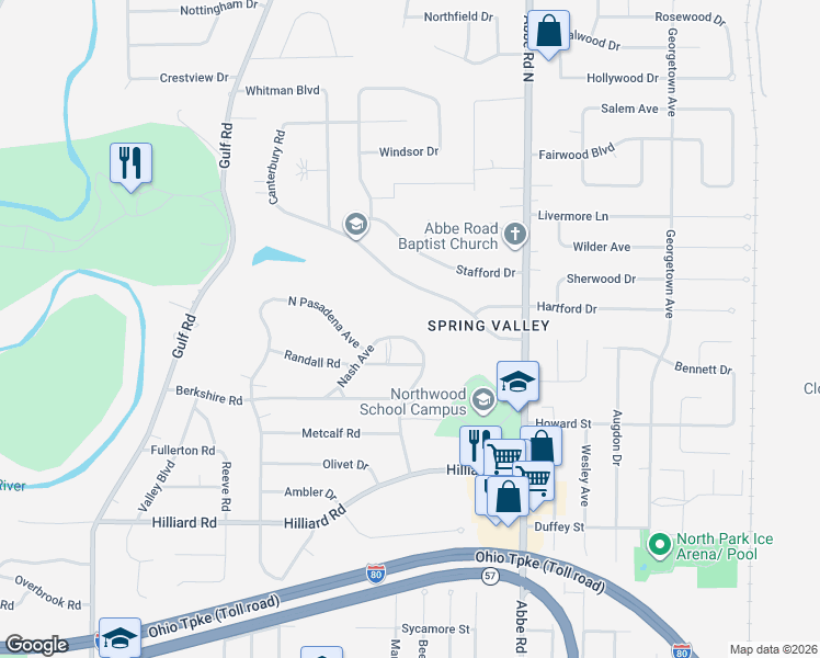 map of restaurants, bars, coffee shops, grocery stores, and more near 463 Whitman Boulevard in Elyria