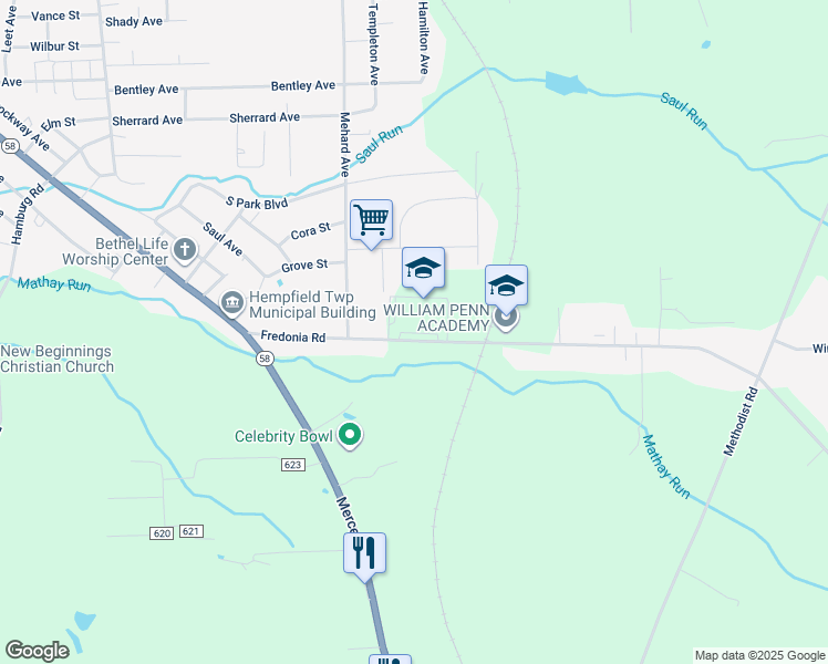 map of restaurants, bars, coffee shops, grocery stores, and more near 60 Fredonia Road in Greenville
