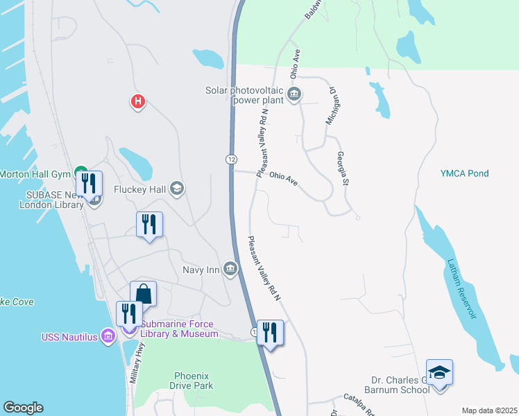 map of restaurants, bars, coffee shops, grocery stores, and more near 1079 Pleasant Valley Road North in Groton