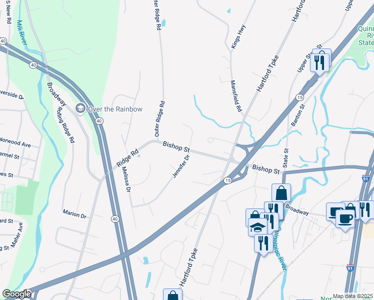 map of restaurants, bars, coffee shops, grocery stores, and more near 80 Bishop Street in North Haven